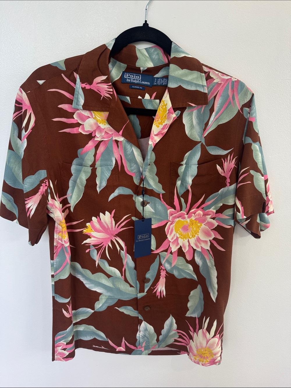 Polo Ralph Lauren floral Hawaiian vacation brown short sleeve button down shirt
